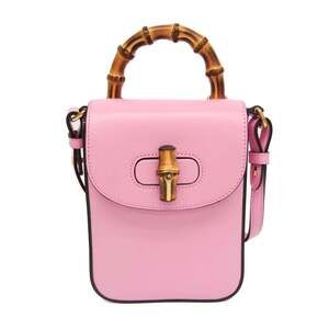 GUCCI Authentic Pink Leather Bamboo Shoulder Bag